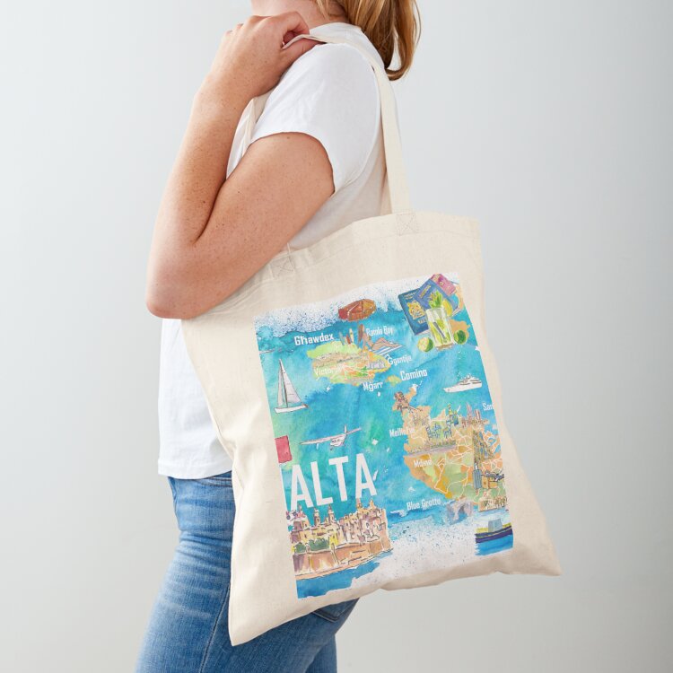 Women Bags Malta - 몰타 일러스트레이티드 아일랜드 여행 지도(도로 및