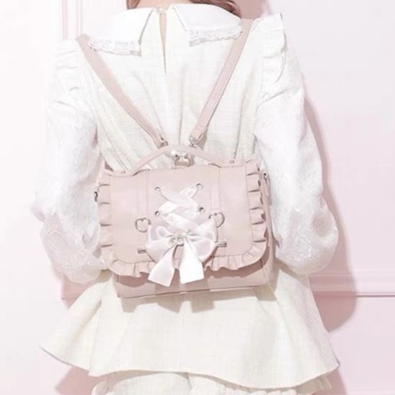 Women Bags Medium Size - 스위트 보우 핑크 Mochila 여성 Fairyocre