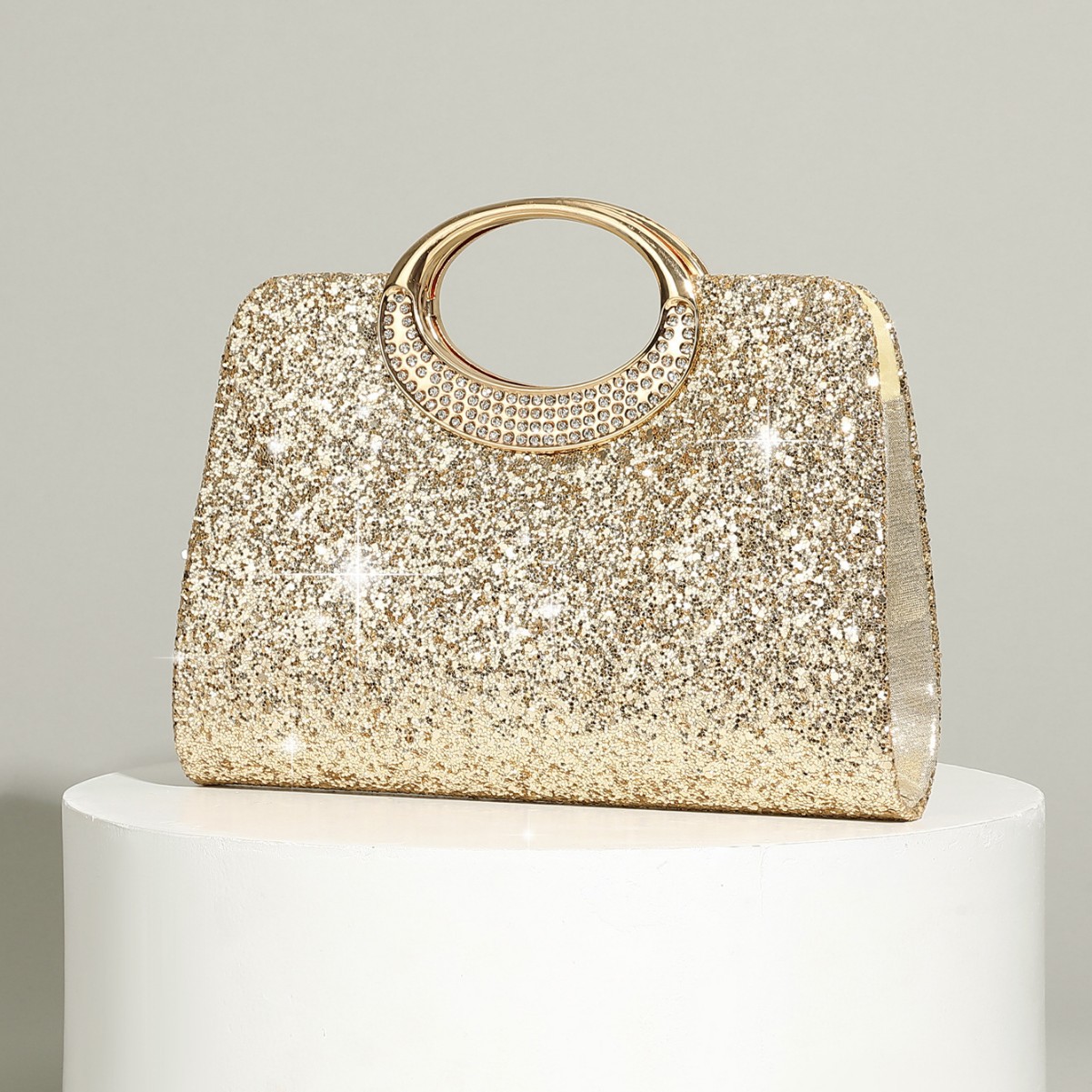 Women Bags In Trend - 빈티지 빅 링 핸드백 텍스처 글리터