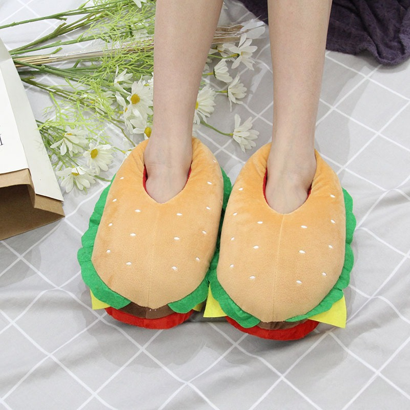 새로운 만화 햄버거 플러시 슬리퍼 여성용 홈 샌드위치  - Women Bags And Shoes 리뷰 및 가격