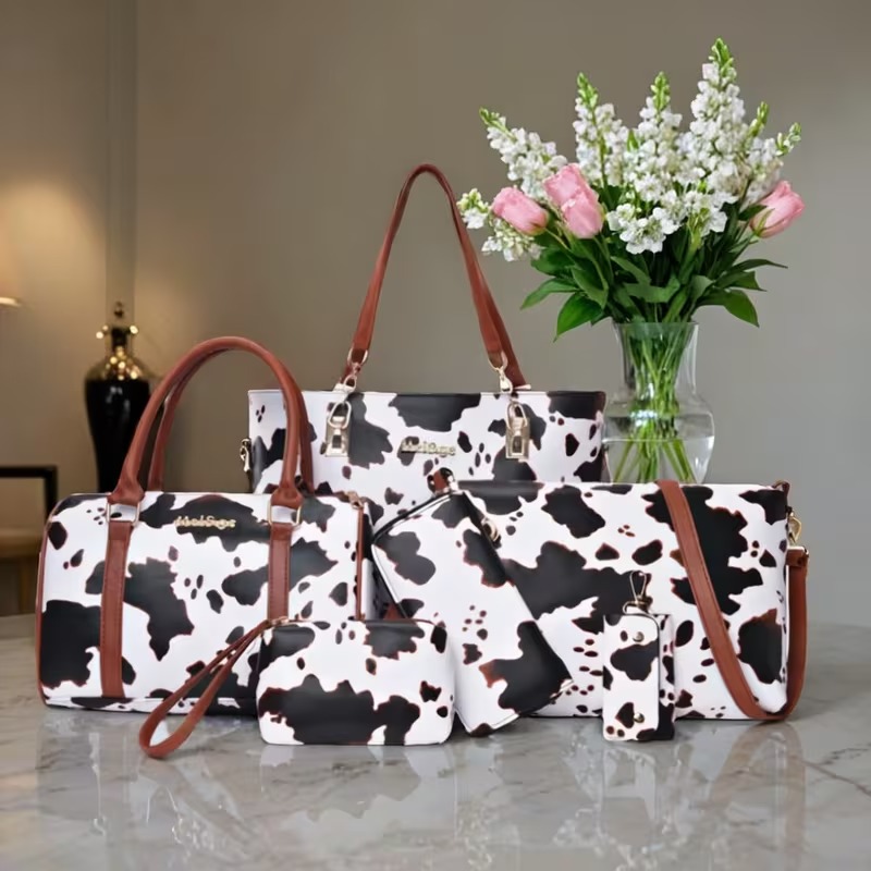 6종 PU 패션 카우 패턴 토트백 세트, 여성용 숄더백 - Women Bags Crossbody 리뷰 및 가격