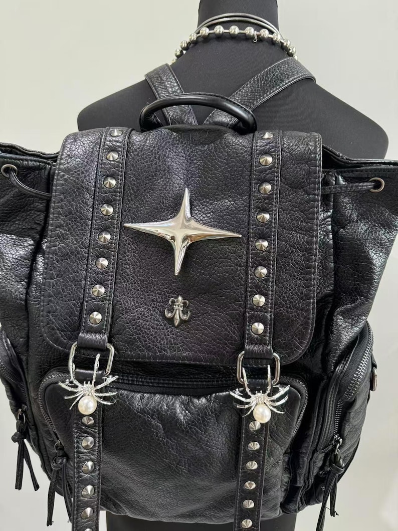 고딕 펑크 PU 가죽 숄더 백 리벳 Y2K 배낭 여성용 - Women Bags Medium Size 리뷰 및 가격