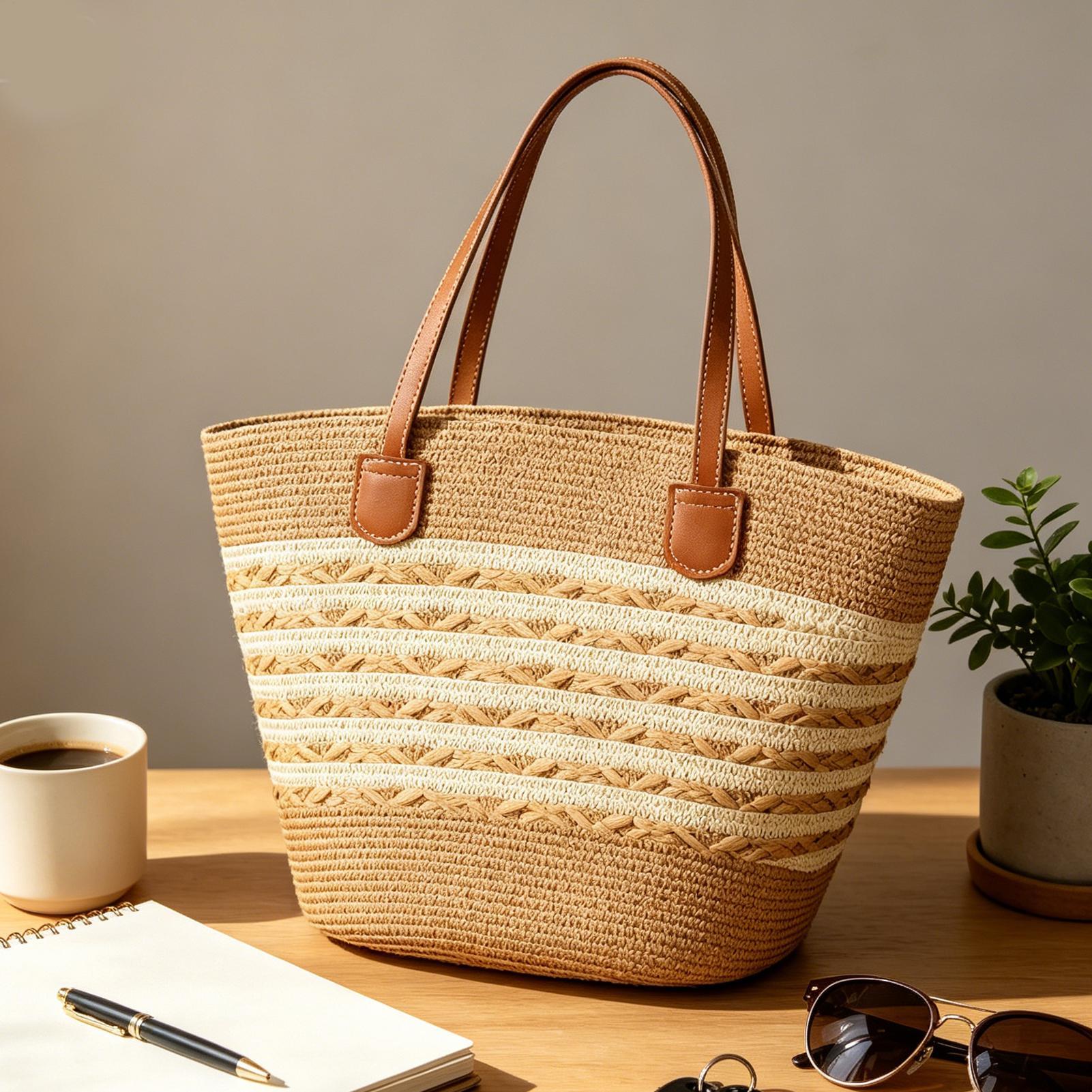 우아하고 세련된 새로운 대형 보헤미안 스타일 밀짚 토트 - Women Bags For Office 리뷰 및 가격